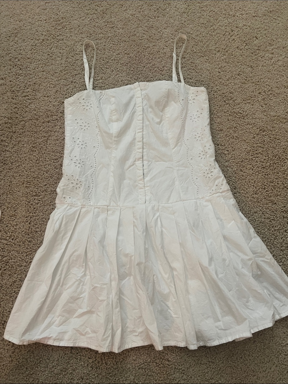Zara White Eyelet Dress with Spaghetti Straps